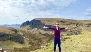 Katia from the Absolute Escapes team at the Quiraing, Isle of Skye (credit - Katia Fernandez Mayo)
