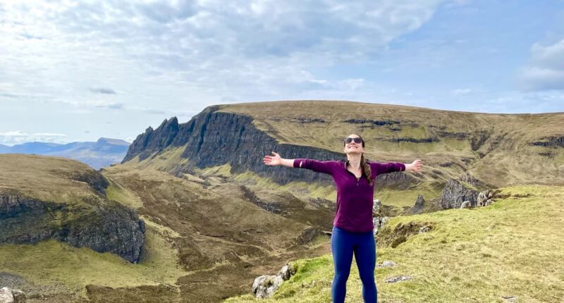 Katia from the Absolute Escapes team at the Quiraing, Isle of Skye (credit - Katia Fernandez Mayo)