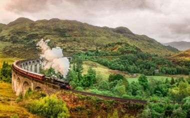 Jacobite Steam Train crossing the Glenfinnan Viaduct