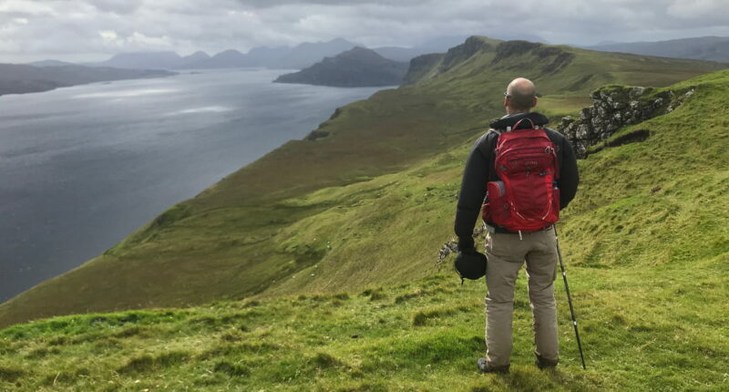 An Absolute Escapes client enjoying the views from the Skye Trail (credit - Jeff Stallings)