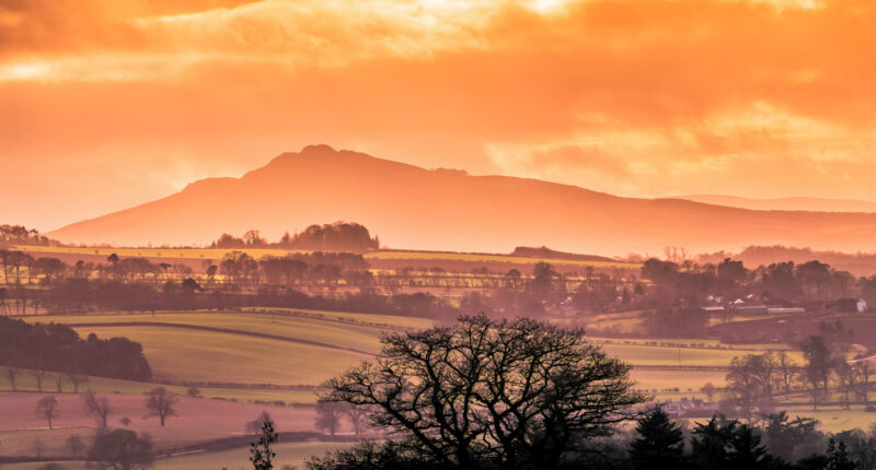 Sunset over Nisbet on the Borders Abbey Way