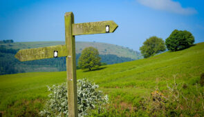 Waymarker and scenery on Offa's Dyke Path