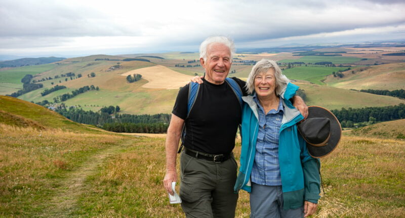 Absolute Escapes clients in the Cheviot Hills whilst walking from Morebattle to Kirk Yetholm on the St Cuthbert's Way (credit - Bob Siegel)