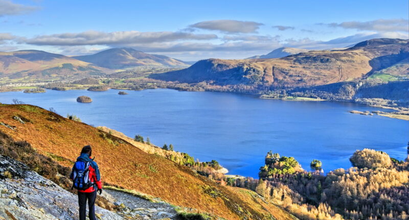 Hiker above Derwent Water (credit - Kevin Eaves)