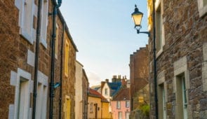 Alleyway with colourful cottages in St Monans