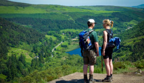 Walkers looking out at Glendalough