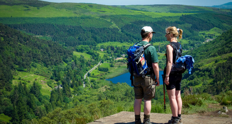 Walkers looking out at Glendalough