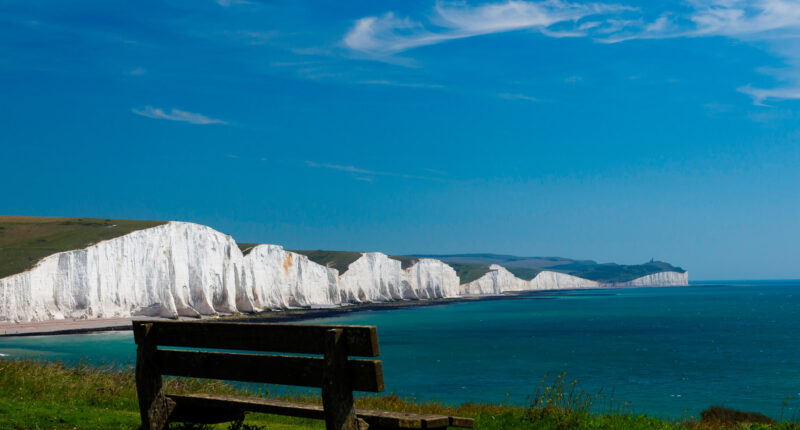 Hope Gape, looking along the coastline of the Seven Sisters white chalk cliffs
