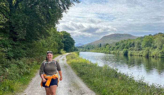 Rachel from Absolute Escapes walking alongside the Caledonian Canal