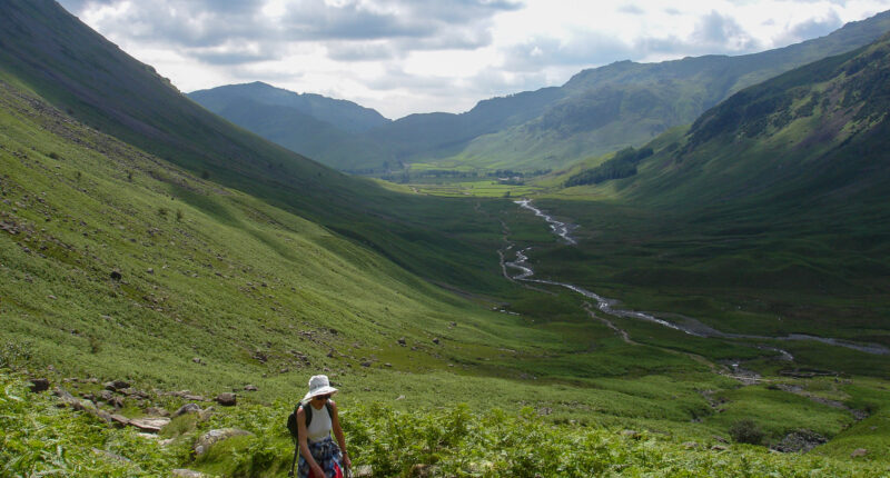 Climbing to Stake Pass on the Cumbria Way