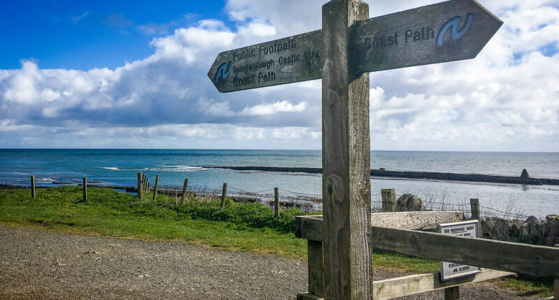Northumberland Coast Path waymarker near Dunstanburgh Castle