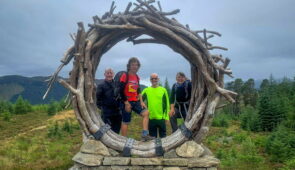 Absolute Escapes clients at the Viewcatcher sculpture on the Great Glen Way (credit - Brian Bence)