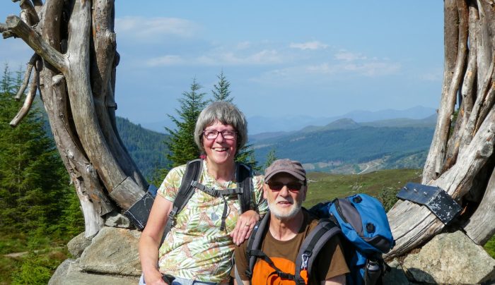 Absolute Escapes walkers at the Viewcatcher sculpture - an iconic landmark of the trail (credit - Bob Campbell)