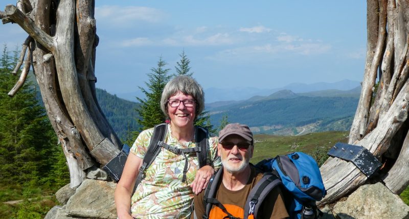 Absolute Escapes walkers at the Viewcatcher sculpture - an iconic landmark of the trail (credit - Bob Campbell)