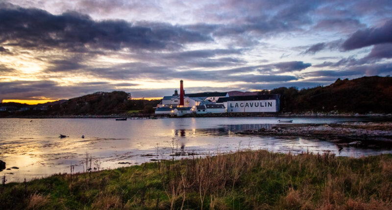Sunset over Lagavulin Distillery, Islay