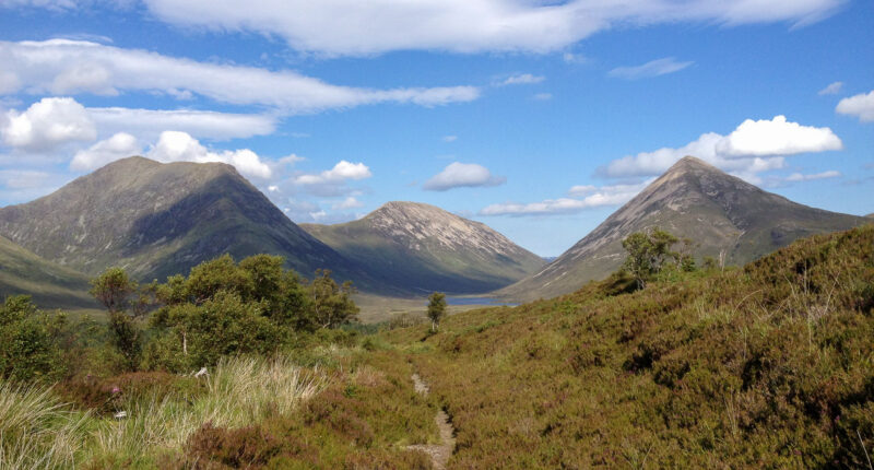 The Red Cuillin surrounding Strath Mor on the Skye Trail