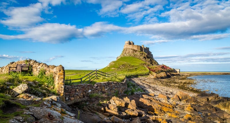 Lindisfarne Castle on the Northumberland coast, England
