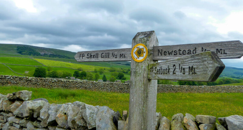 Signage for a public footpath on the Lady Anne's Way