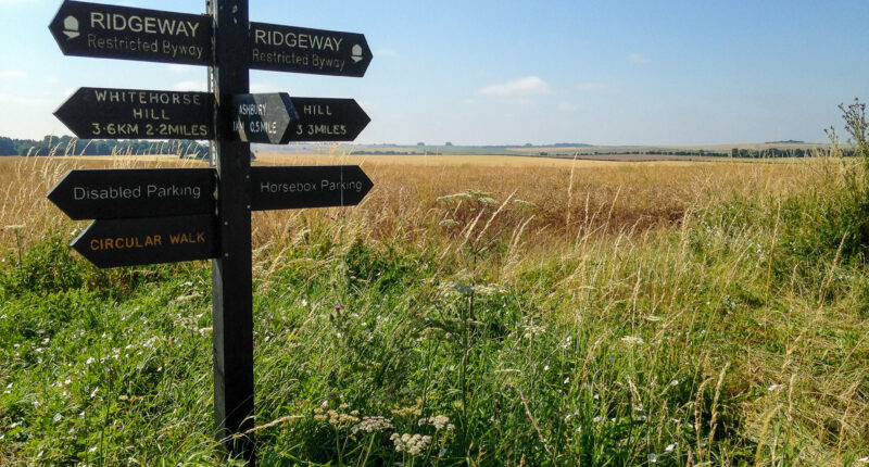 Ridgeway signs at Ashbury Hill where Alfred the Great defeated the Vikings