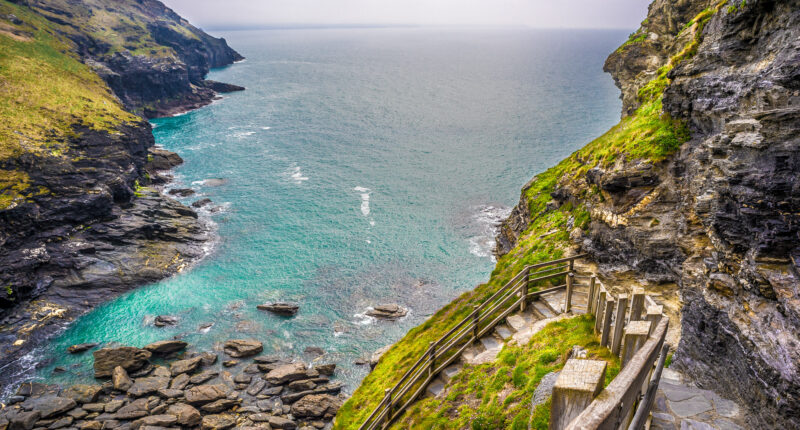 Bridge across to Tintagel on the South West Coast Path