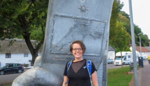 Caitlin from Absolute Escapes at the start of the South West Coast Path in Minehead