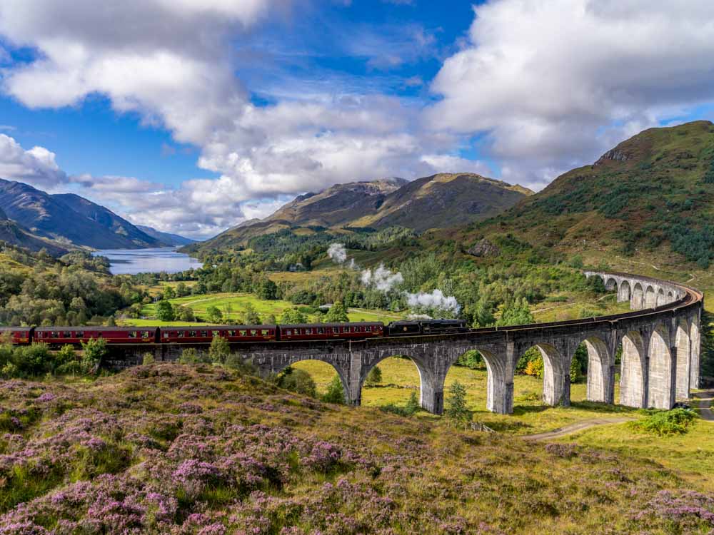 6. Jacobite Train Glenfinnan Railway Viaduct in Scotland