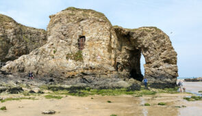 Incredible rock formations at Perranporth Beach