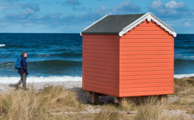 Colourful beach huts in Findhorn