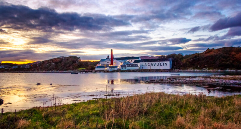 Sunset over Lagavulin Distillery, Islay