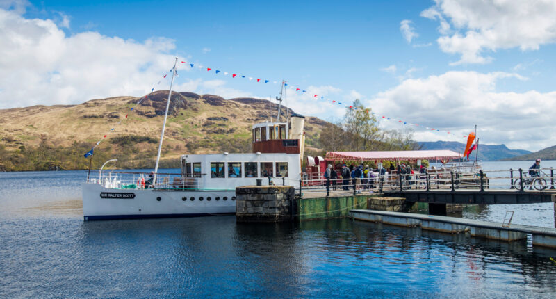 Steamship Sir Walter Scott sails on Loch Katrine