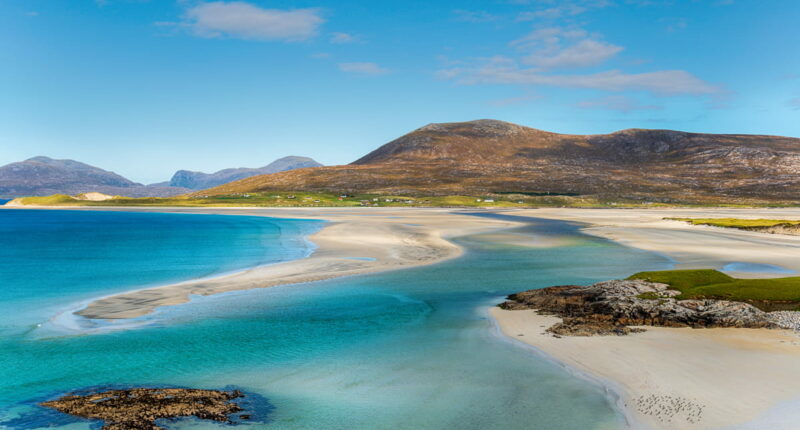 Blue skies over Luskentyre beach, Isle of Harris (credit - Helen Hotson)