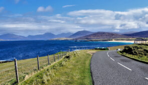 Borve Sands towards the North Harris Hills