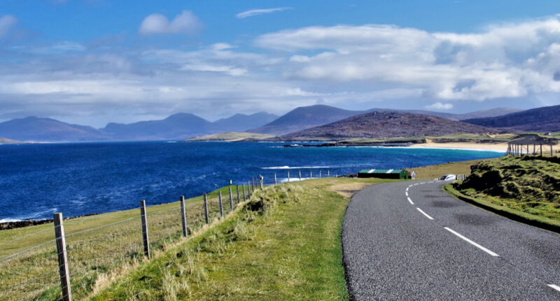 Borve Sands towards the North Harris Hills