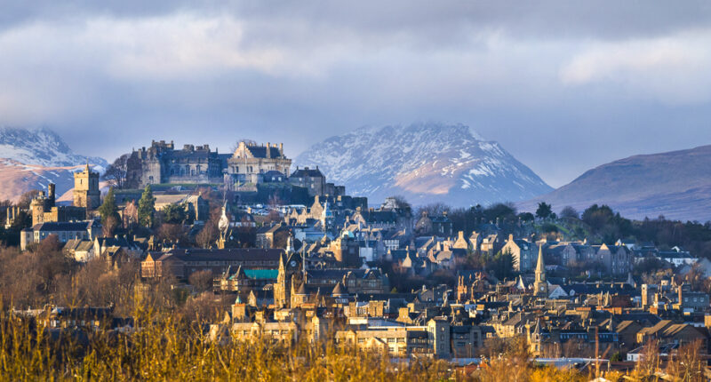 Stirling Castle and the Ochil Hills in winter