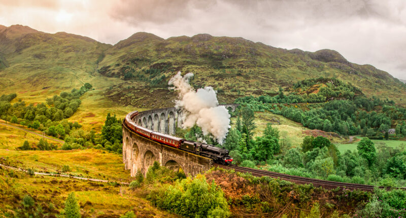 Jacobite Steam Train crossing Glenfinnan Viaduct