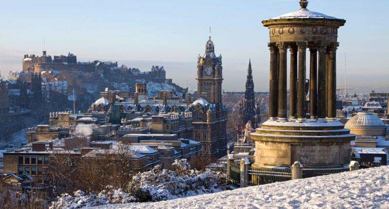 View of Edinburgh in winter from Calton Hill