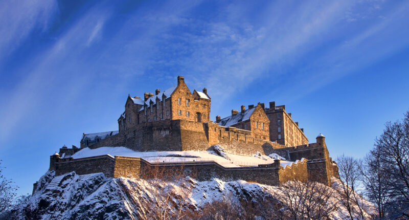 Edinburgh Castle covered in snow