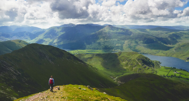 A hiker above Lake Buttermere, Lake District