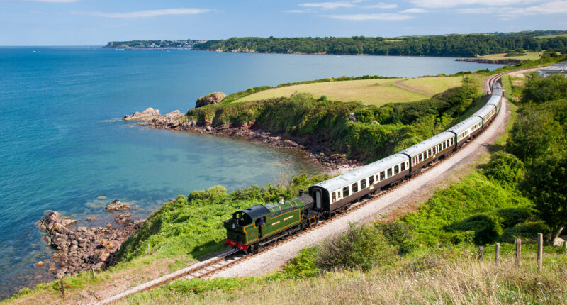 Steam train on the Dartmouth Steam Railway line