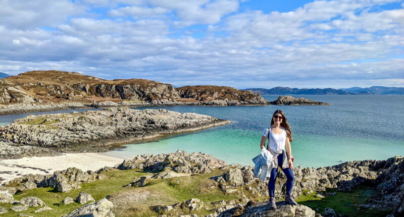Katia, from the Absolute Escapes team, exploring Arisaig on the West Coast of Scotland (credit - Katia Fernandez Mayo)