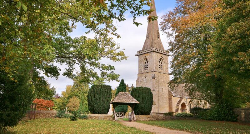 Picturesque church in Lower Slaughter, Cotswolds