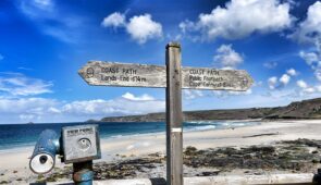 Coastal path sign at Sennen Cove, Cornwall