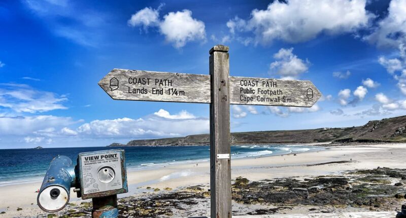 Coastal path sign at Sennen Cove, Cornwall