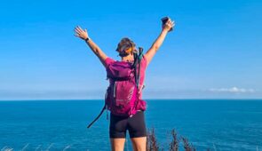 Hiker on north Devon coast