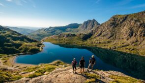 Walkers near summit of Snowdon, Snowdonia National Park