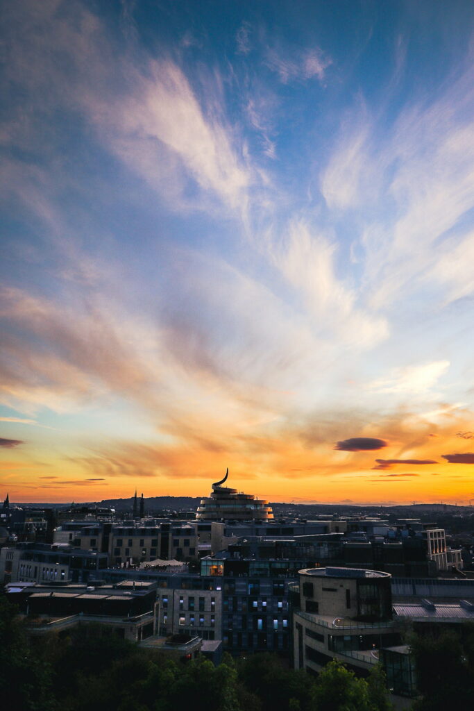 Edinburgh skyline at sunset