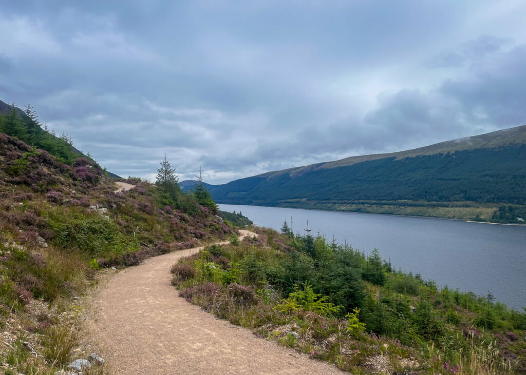 Scenic lochside walking path on Great Glen Way itinerary from Gairlochy to South Laggan in the Scottish Highlands