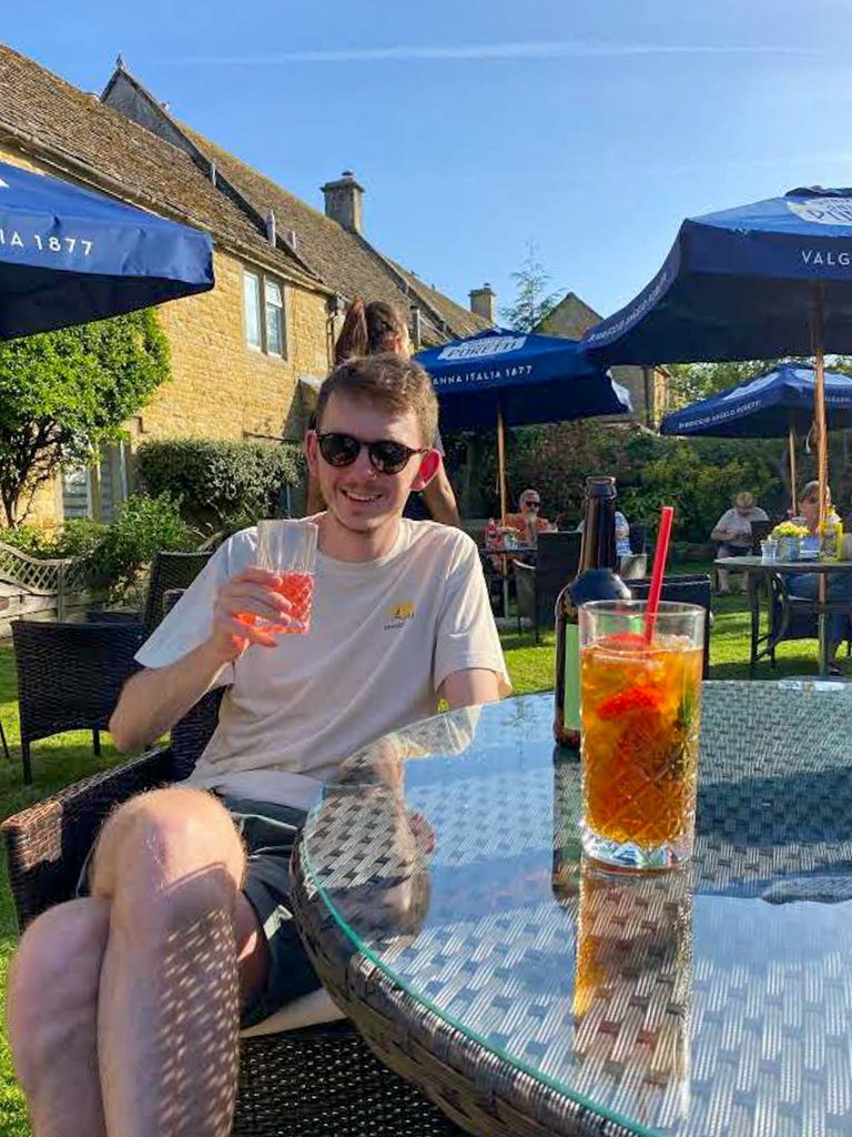 The beer garden at Chester House Hotel in Bourton-in-the-Water - one of the wonderful places to eat and drink while walking in the Cotswolds.