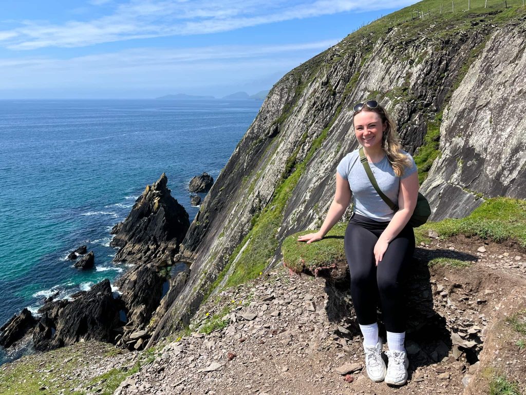 Kate at Dunmore Head - a must-see sight on Ireland's Wild Atlantic Way