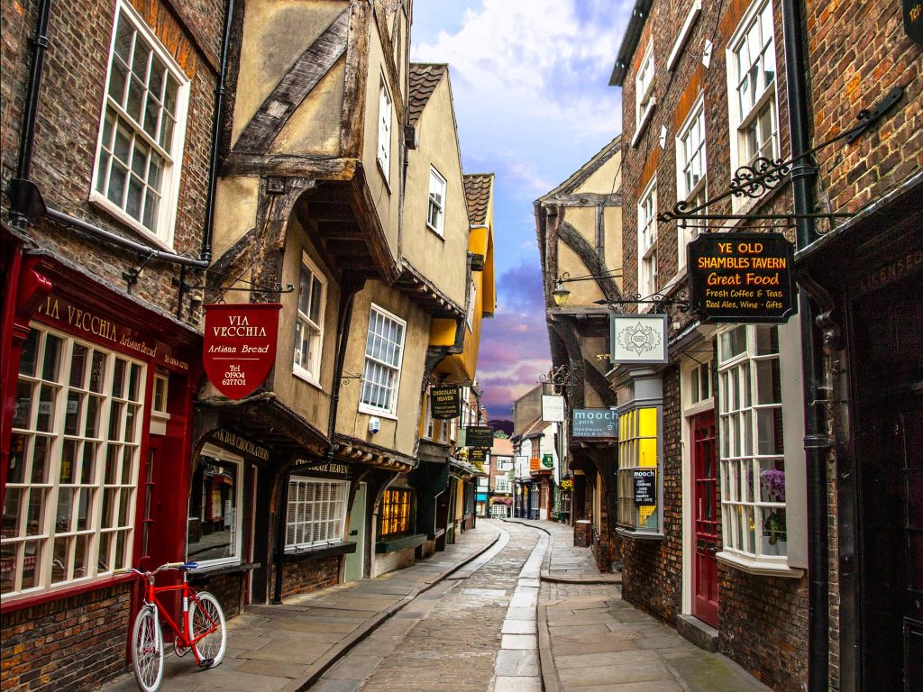 The Shambles in York, England, a historic street popular year-round and often featured in guides to the best time of year to visit England